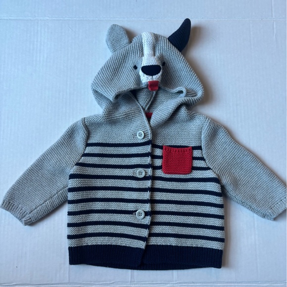 GAP Baby Knit Hooded Cardigan Striped Sweater 3-6 Months Animal Bear Cute Cotton - Picture 2 of 10